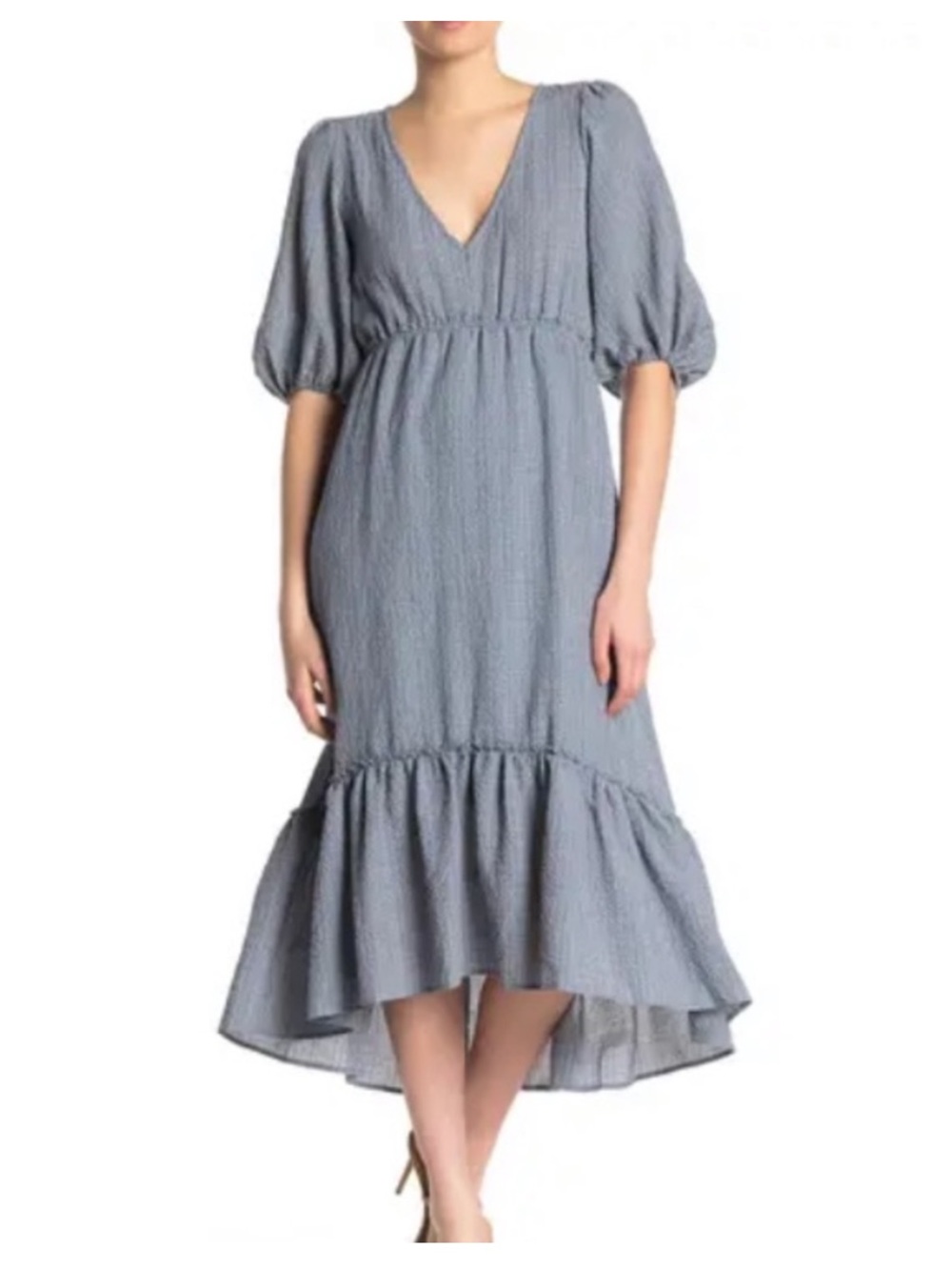 Superfoxx Dress Puff Sleeve Midi Dress Crepe Multicolor Size Medium
